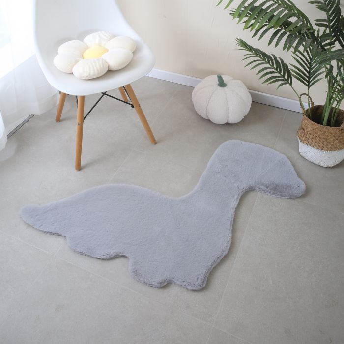 Caty Dino effen kindervloerkleed fluffy hoogpolig 80x100cm zilver