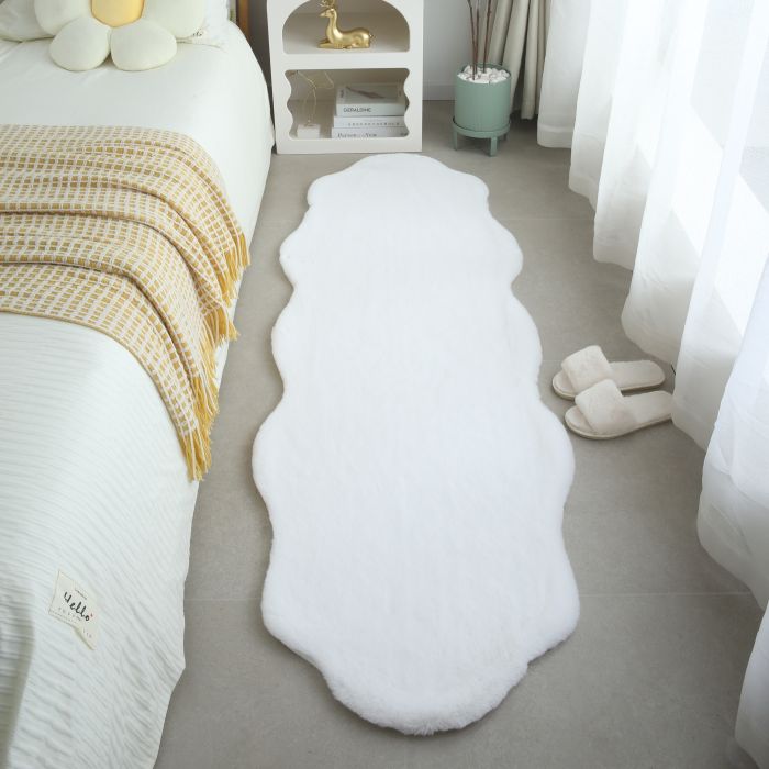 Caty Schapenvacht effen kindervloerkleed fluffy hoogpolig 60x180cm wit