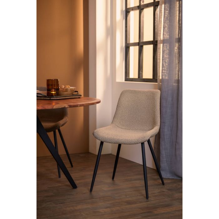 KATE eetkamerstoel bouclé (lus) 58,5x47,5x82,5cm zand met zwart poten