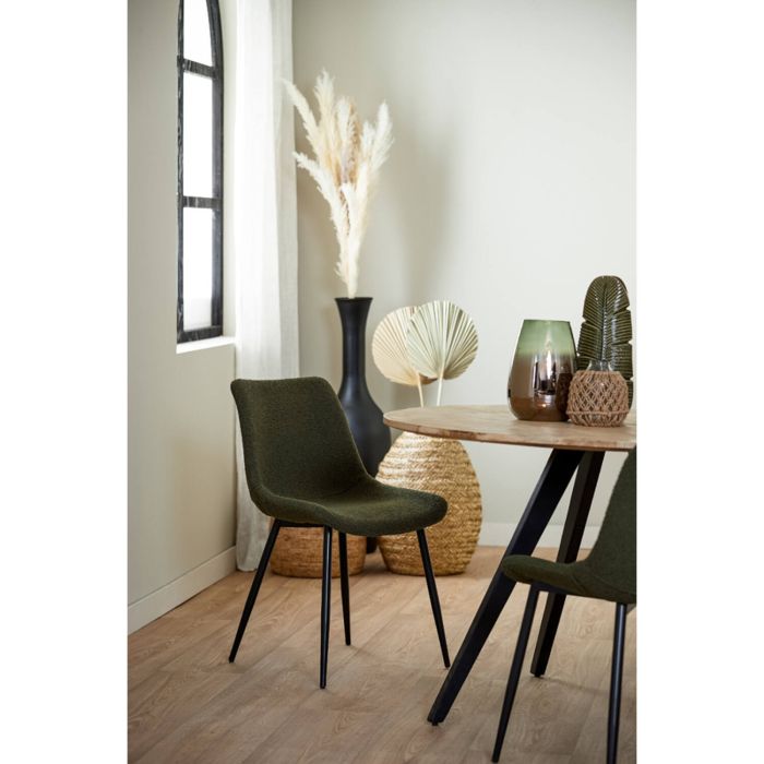 KATE eetkamerstoel bouclé (lus) 58,5x47,5x82,5cm donker groen met zwart poten