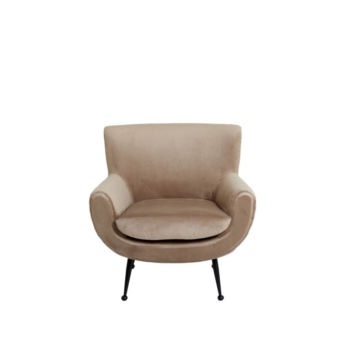 VINSTRA fauteuil velvet 79x76x79cm licht bruin met zwart poten