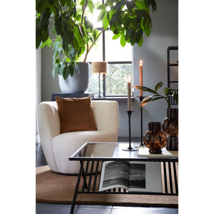 SENJA fauteuil bouclé (lus) 89x85x74cm wit met zwart draaivoet