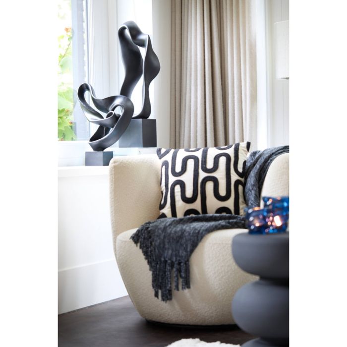 SENJA fauteuil bouclé (lus) 89x85x74cm wit met zwart draaivoet