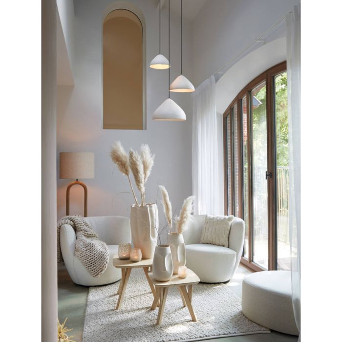 SENJA fauteuil bouclé (lus) 89x85x74cm wit met zwart draaivoet