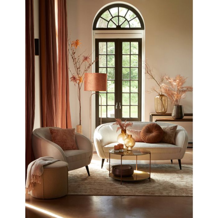 ALMOND fauteuil bouclé (lus) 91x71x77cm crème met houten zwart poten
