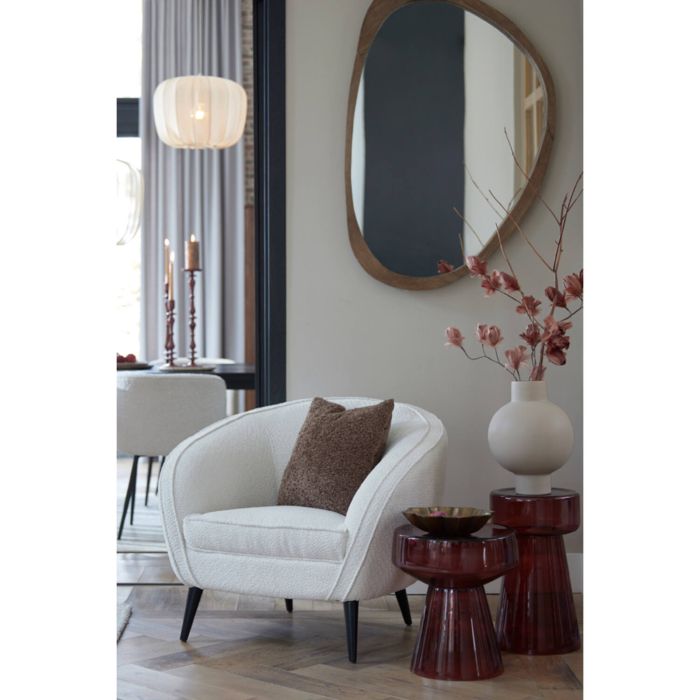 ALMOND fauteuil bouclé (lus) 91x71x77cm crème met houten zwart poten