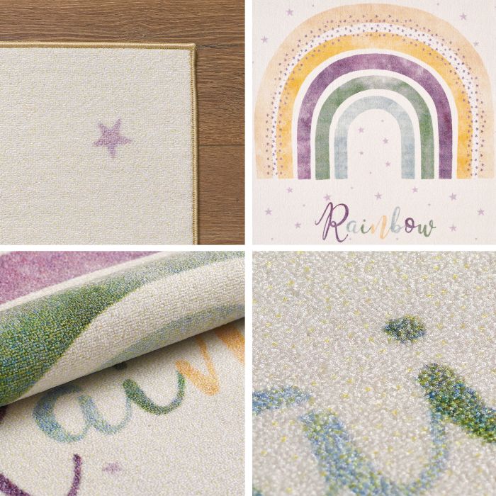 Play Regenboog antislip kindervloerkleed rechthoek 140x200cm crème