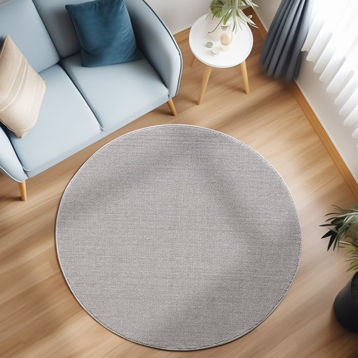 Loom vloerkleed laagpolig rond Ø 120cm zilver