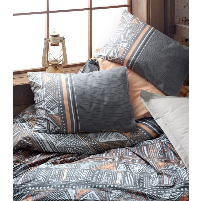 Ethnic 2-persoons dekbedovertrekset 200x220cm katoen renforcé adiel grijs