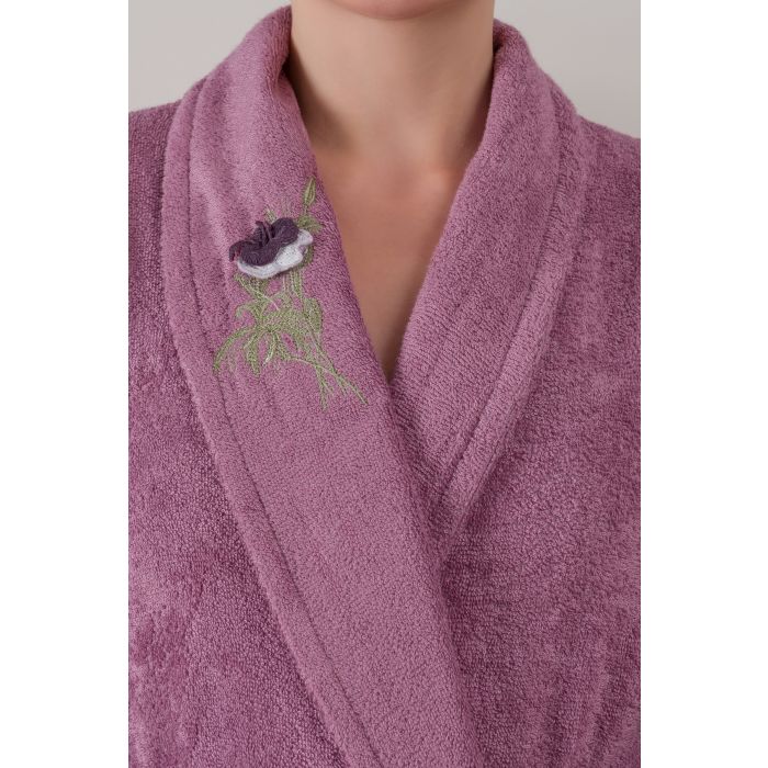 3D familie bamboe badjas set geborduurd s/m & m/l violet pruim/grijs