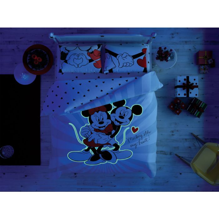Disney Home - Minnie & Mickey Mouse Glow ranforce 2-persoons dekbedovertrekset 200x220cm (gelicentieerd)