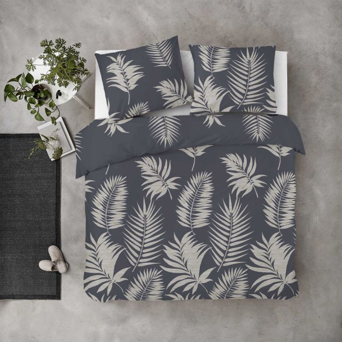 Pretty Palm dekbedovertrek 155x220cm grijs/blauw