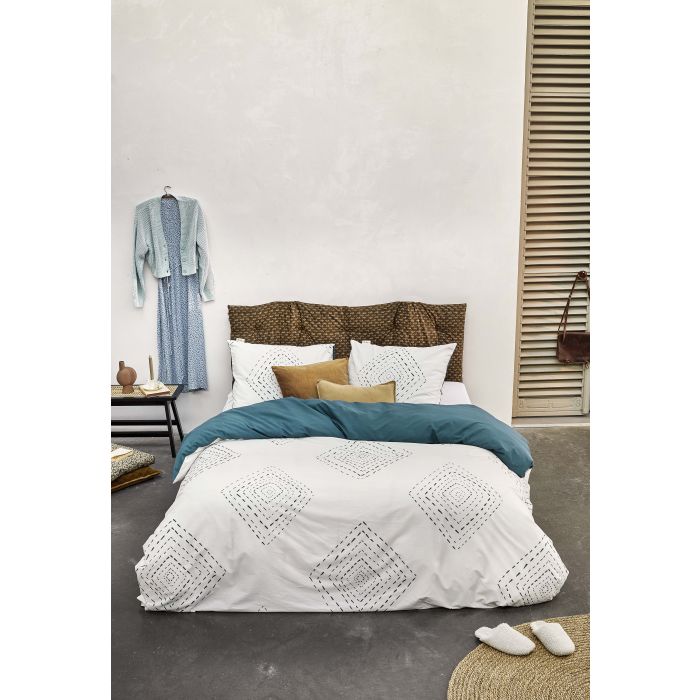 Boho Stitches dekbedovertrek 200x220cm wit/petrol
