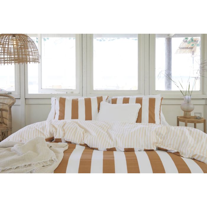 Classic Stripe dekbedovertrek 200x200cm cognac