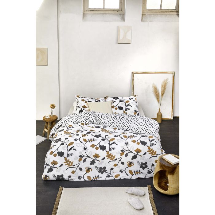 Dots & Flowers dekbedovertrek 140x220cm wit