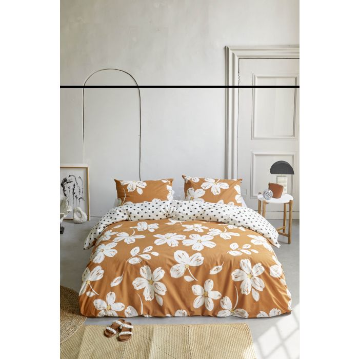 Fancy Flowers dekbedovertrek 140x220cm cognac
