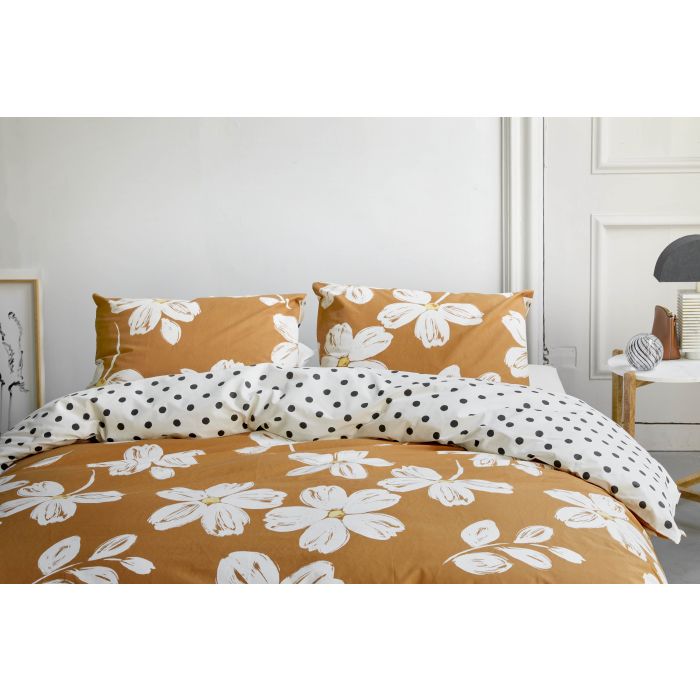 Fancy Flowers dekbedovertrek 200x220cm cognac