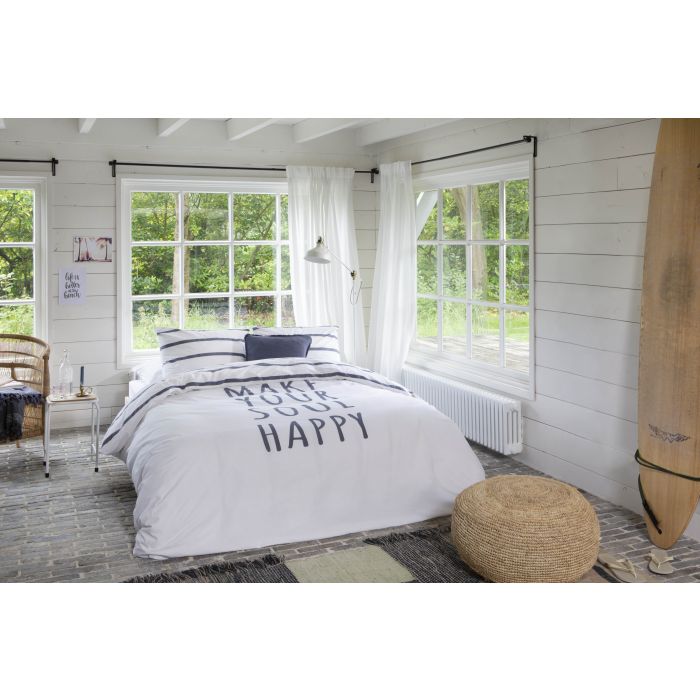Happy Wake Up dekbedovertrek 155x220cm wit/blauw