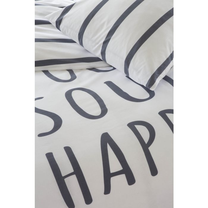 Happy Wake Up dekbedovertrek 155x220cm wit/blauw
