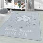 Play Twinkel Twinkel Kleine Ster antislip kinderkamer vloerkleed lussenpolig rechthoek 140x200cm grijs