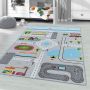 Play Verkeer antislip kinderkamer speelkleed lussenpolig rechthoek 100x150cm grijs
