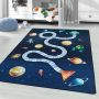 Play Ruimtereis antislip educatief cijfers speelkleed lussenpolig rechthoek 140x200cm navy blauw