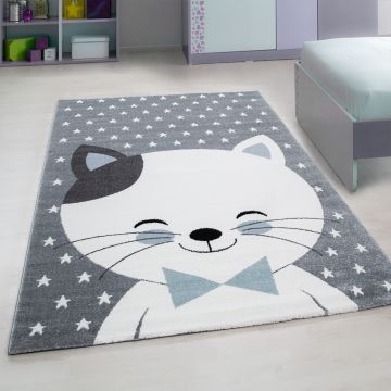 Kids Kitten kinderkamer vloerkleed laagpolig rechthoek 160x230cm blauw