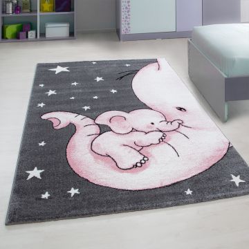 Kids Olifant kinderkamer vloerkleed laagpolig rechthoek 120x170cm roze