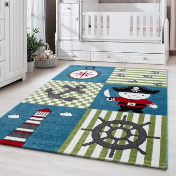 Kids Piraat kinderkamer vloerkleed laagpolig rechthoek 160x230cm multikleur