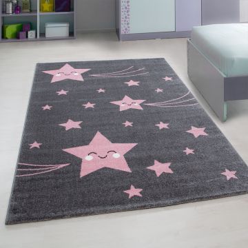 Kids Sterren kinderkamer vloerkleed laagpolig rechthoek 120x170cm roze