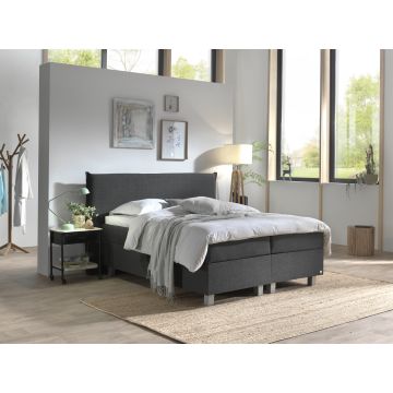 Plane opbergboxspring 140x200cm antraciet met Hybrid topdekmatras