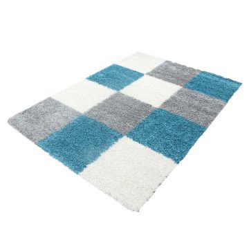 Life Shaggy Blok vloerkleed hoogpolig rechthoek 80x150cm turquoise