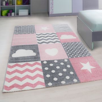 Kids Wonderland kinderkamer vloerkleed laagpolig rechthoek 120x170cm roze