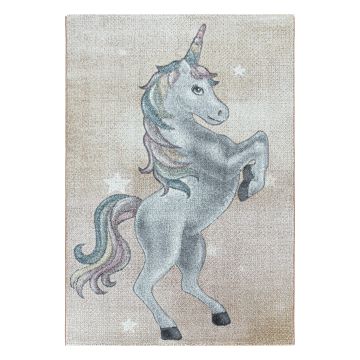 Funny Eenhoorn baby kinderkamer vloerkleed laagpolig rechthoek 200x290cm geel