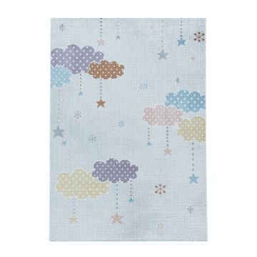 Lucky Wolken baby kinderkamer vloerkleed laagpolig rechthoek 200x290cm wit