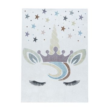 Lucky Eenhoorn baby kinderkamer vloerkleed laagpolig rechthoek 200x290cm wit