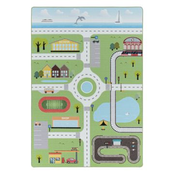 Play Verkeer antislip kinderkamer speelkleed lussenpolig rechthoek 160x230cm groen