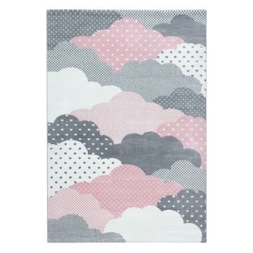 Bambi Wolken kinderkamer vloerkleed laagpolig rechthoek 200x290cm roze