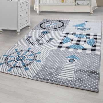 Kids Boot kinderkamer vloerkleed laagpolig rechthoek 160x230cm grijs