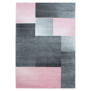 Lucca Blok vloerkleed laagpolig rechthoek 240x340cm roze
