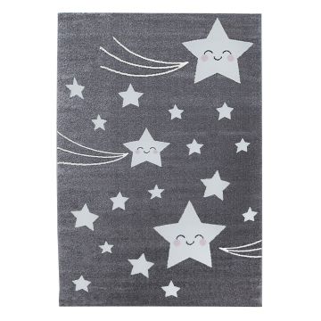 Kids Sterren kinderkamer vloerkleed laagpolig rechthoek 200x290cm grijs