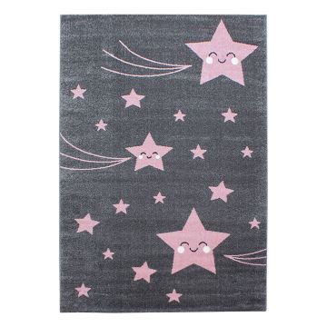 Kids Sterren kinderkamer vloerkleed laagpolig rechthoek 200x290cm roze