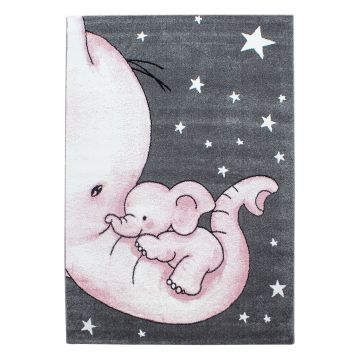 Kids Olifant kinderkamer vloerkleed laagpolig rechthoek 200x290cm roze