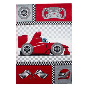 Kids Raceauto kinderkamer vloerkleed laagpolig rechthoek 200x290cm rood