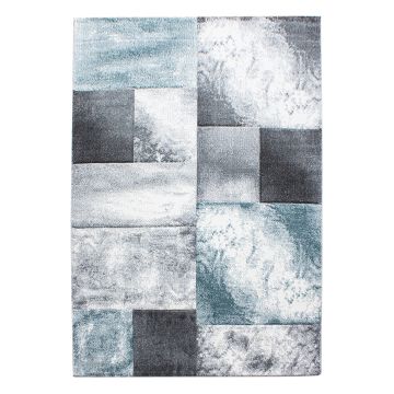 Hawaii Tetris vloerkleed laagpolig rechthoek 280x370cm blauw