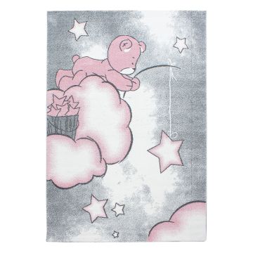 Kids Wolken kinderkamer vloerkleed laagpolig rechthoek 200x290cm roze
