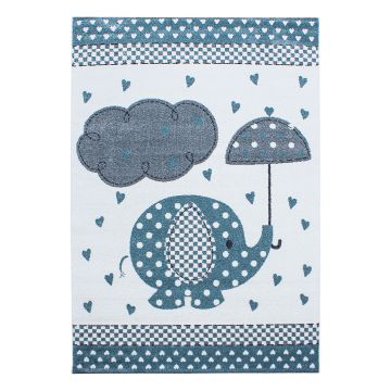 Kids Baby Olifant kinderkamer vloerkleed laagpolig rechthoek 200x290cm blauw