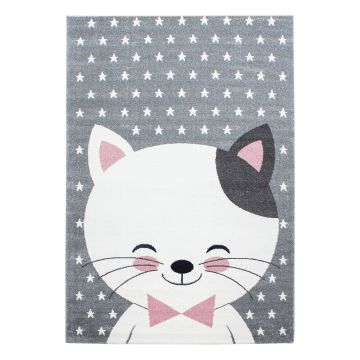 Kids Kitten kinderkamer vloerkleed laagpolig rechthoek 200x290cm roze
