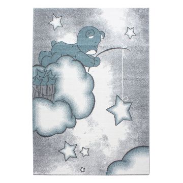 Kids Wolken kinderkamer vloerkleed laagpolig rechthoek 200x290cm blauw