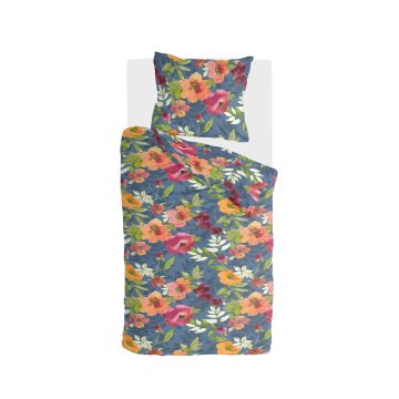 Flowering Peonies dekbedovertrek 135x200cm blauw